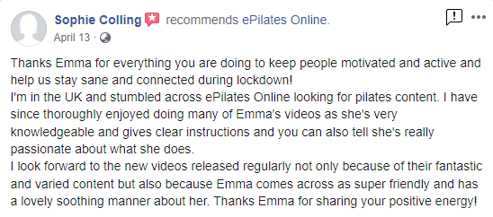 ePilates Online Testimonial