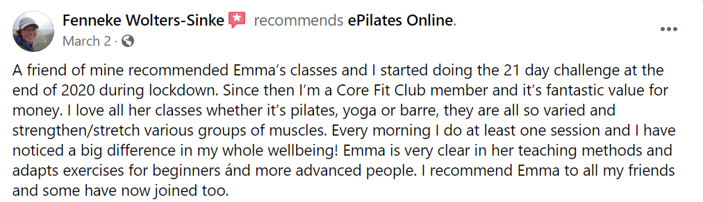 Pilates Testimonial ePilates Online Emma Jory